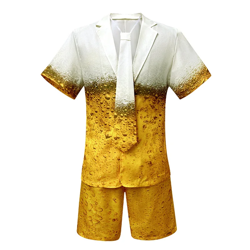 New Yellow Gradient Beer Suit Women's Dress Men's Suit and Trousers Suit Festival Men and Women Play Costumes