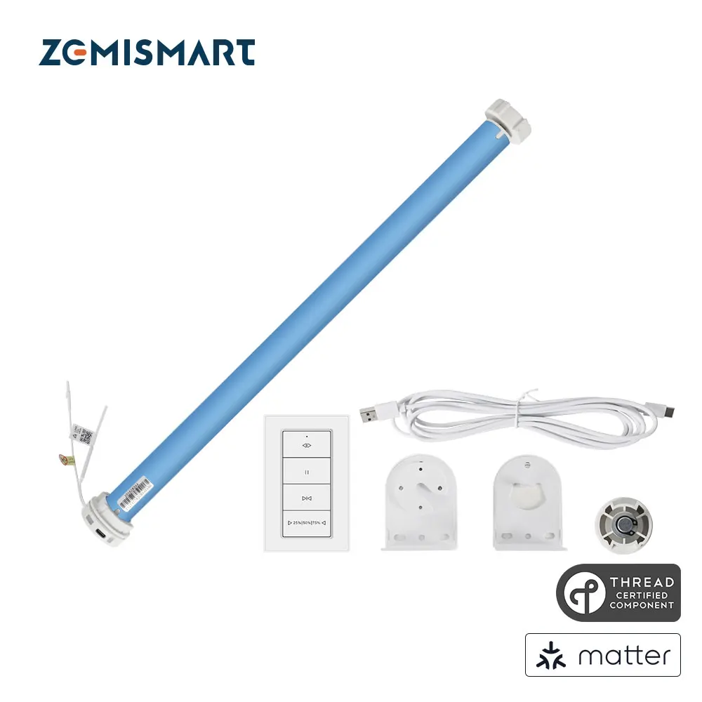 Zemismart Matter Over Thread Smart Roller Shade Blinds Motor Built in Battery for 38mm Tube Homekit Google Home Smartthings App