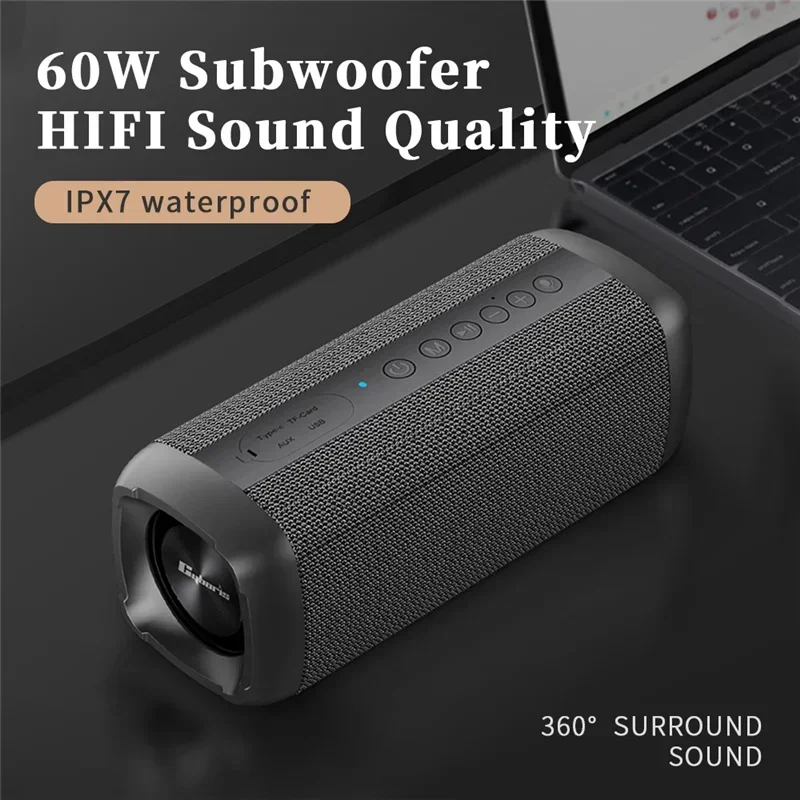 Latest 2024 model 60W DSP High-End Fabric Portable Wireless Stereo Speaker, 360 Degree Surround Sound IPX7 Waterproof