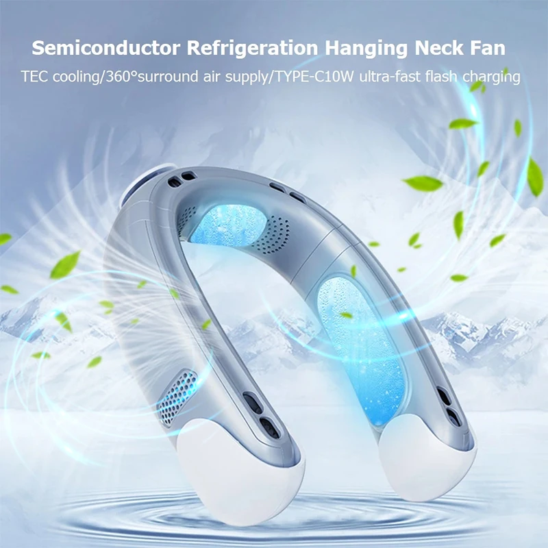 샤오미 Portable Neck Fan 5000mah Battery USB Rechargeable Electric Fan TYPE-C 10W Flash Charge Air Cooler Ventilador Camping Fan