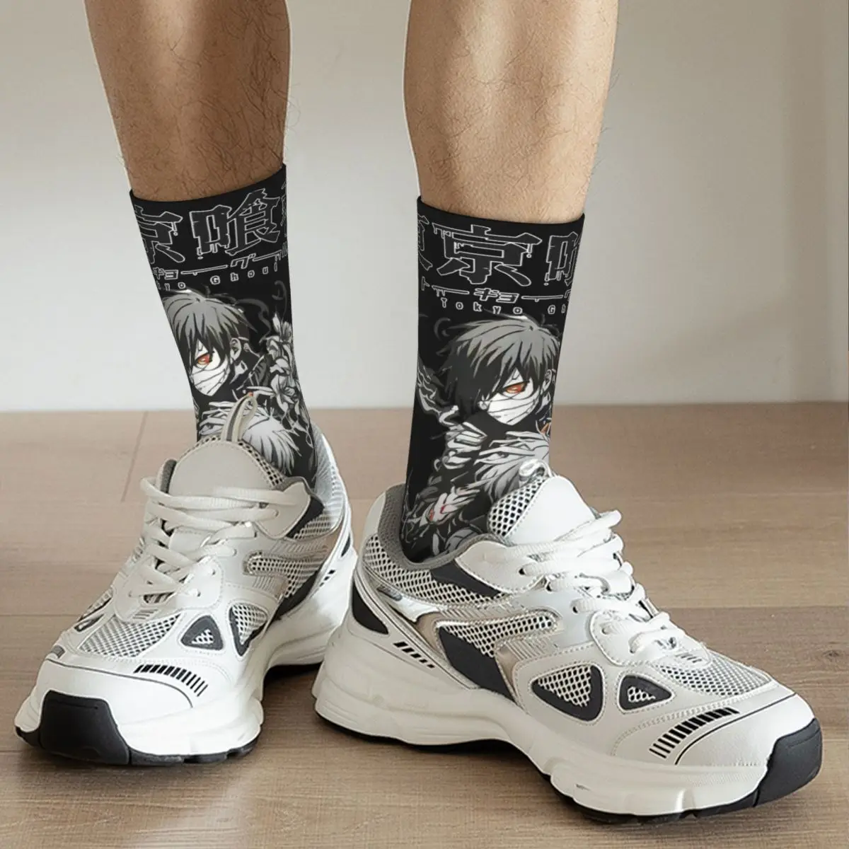 Kaus kaki uniseks nyaman Anime Tokyo Ghoul, kaus kaki motif 3D bahagia Hiking, kaus kaki gaya jalanan gila