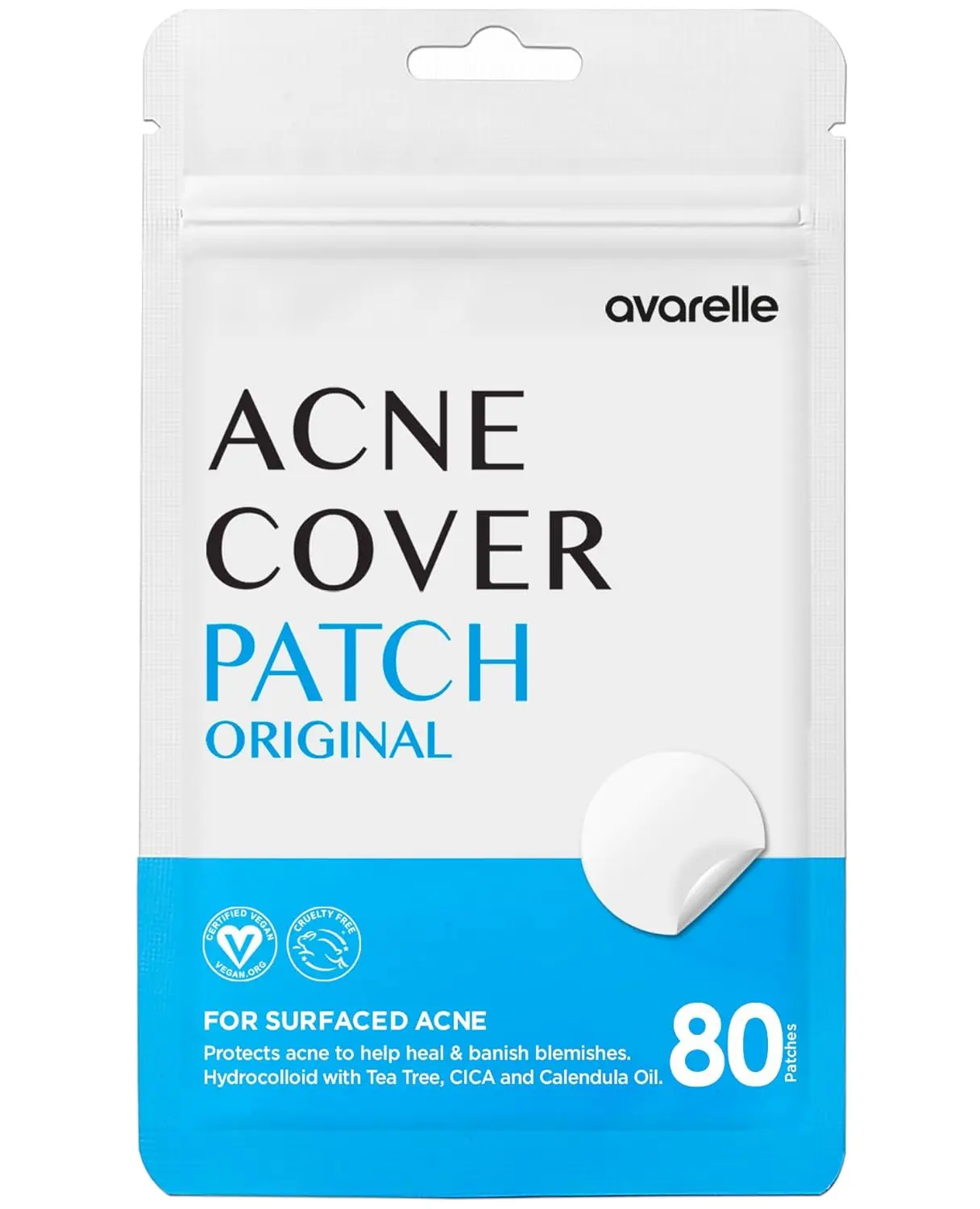 

Hydrocolloid Acne Patches with Tea Tree, Calendula & Cica | 80 Count, 10-14 mm