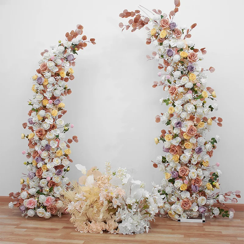 Horn Moon Shape Arch With Floral Arrangement Wedding Backdrop Stage Flower Stand Table Centerpieces Ball Window Display