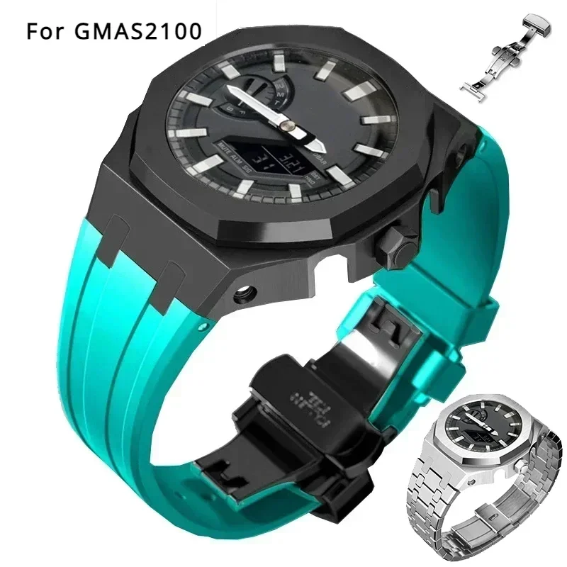 Gen4 5 Casioak Stainless Steel Case Strap for G-Shock GMAS2100 Mod Kits Modification Kit Metal Bezel Rubber Band for  GMA-S2100