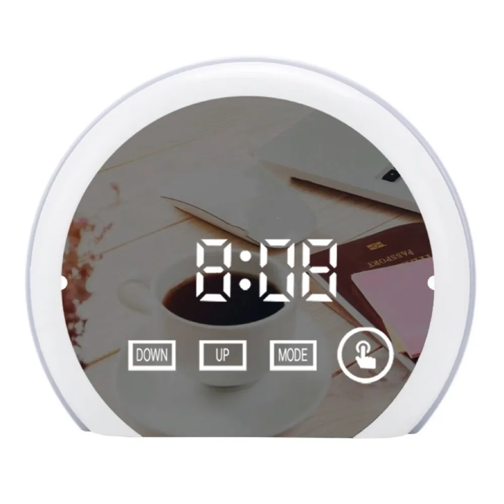 LED Mirror Table Clock Digital TemperatureAlarm Snooze Desktop Electronic Table Touch Screen Seven Color Night Light USB Desktop