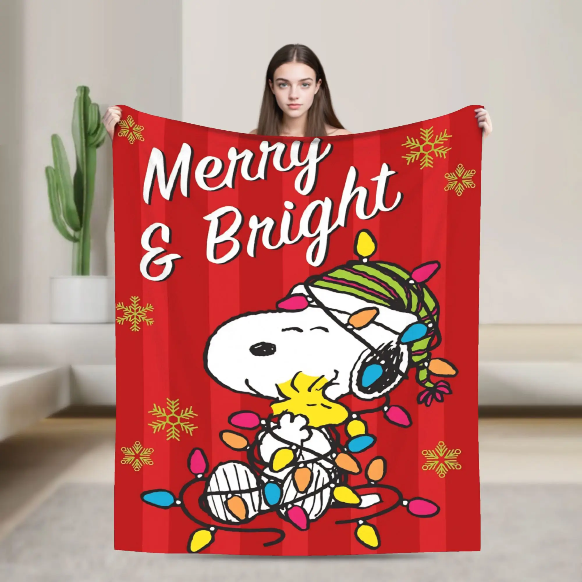 S-Snoopys Xmas Christmas Tree Blanket  Flannel Vintage Warm Throw Blankets for Home Restaurant Summer