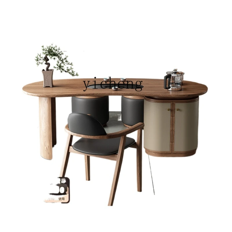 ZK High-End Table-Chair Set Boss Office Tea Table High-End Sense Walnut Face Modern Light Luxury Kung Fu Tea Brewing Table