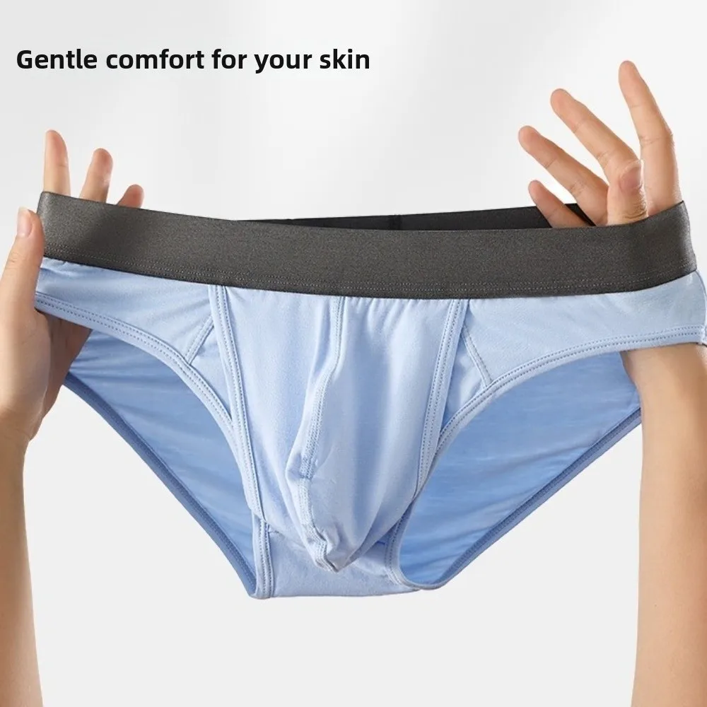 Bamboo Fiber Summer Thin Briefs Men Thin Underpants 2-in-1 Front Opening Men Front Opening Panties Splicing Lingerie