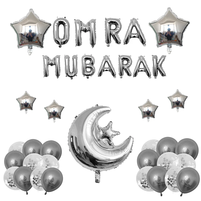 1Set OMRA Mubarak Letter Foil Balloons Ramadan Kareem Decoration Star Moon Helium Globos 2023 Muslim Islamic Party Supplies Gift