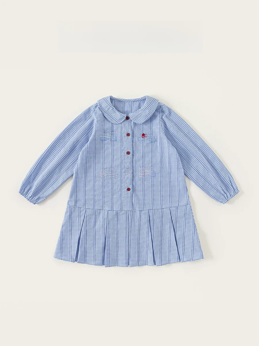 autumnal-plaid-a-line-dress-for-girls-with-bowknot-collar-children's-shirt-dress-retro-gingham-doll-collar-long-sleeve-dress