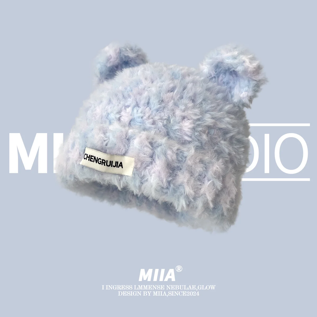 Słodkie kolorowe uszy niedźwiedzia Dzianinowa wełniana czapka Mieszana nić Jesień Zima Ciepła ochrona uszu Pullover Hat Cute Dopamine Beanie Cap — zdjęcie 3