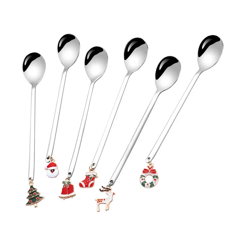 1pc Merry Christmas Stainless Steel Gold Silver Elk Snowman Santa Spoon 2024 New Year Christmas Decoration for Home 2023 Navidad