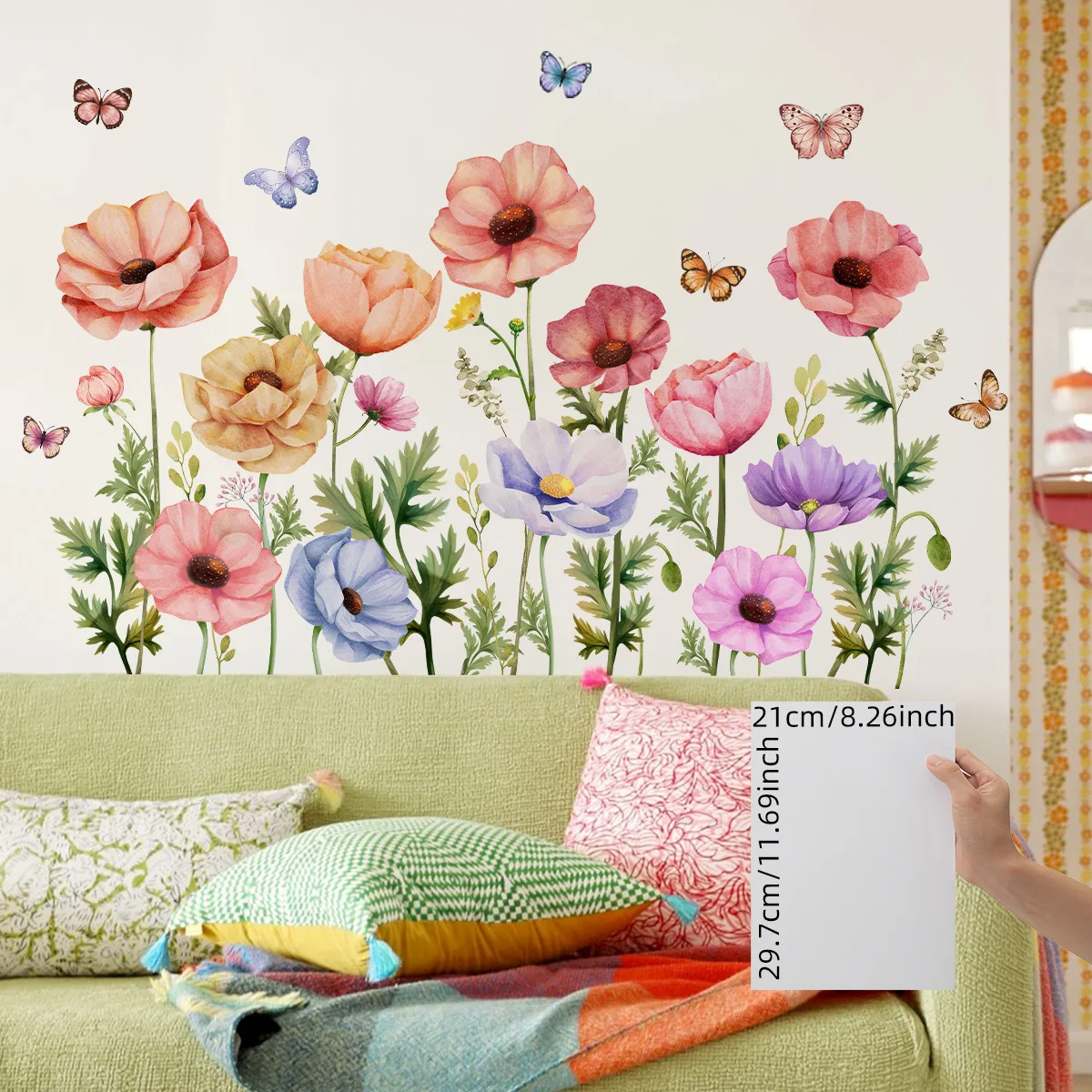 

2PCS Colorful Butterflies Flowers Wall Stickers for Kids Room Living Room Decoration Bedroom Home Decor Waterproof Wall Decals