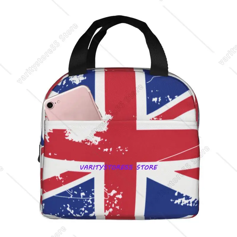 Custom British Union Jack Flag Insulated Lunch Bag for Camping Thermal Cooler Bento Box Women Children Food Container Tote Bags