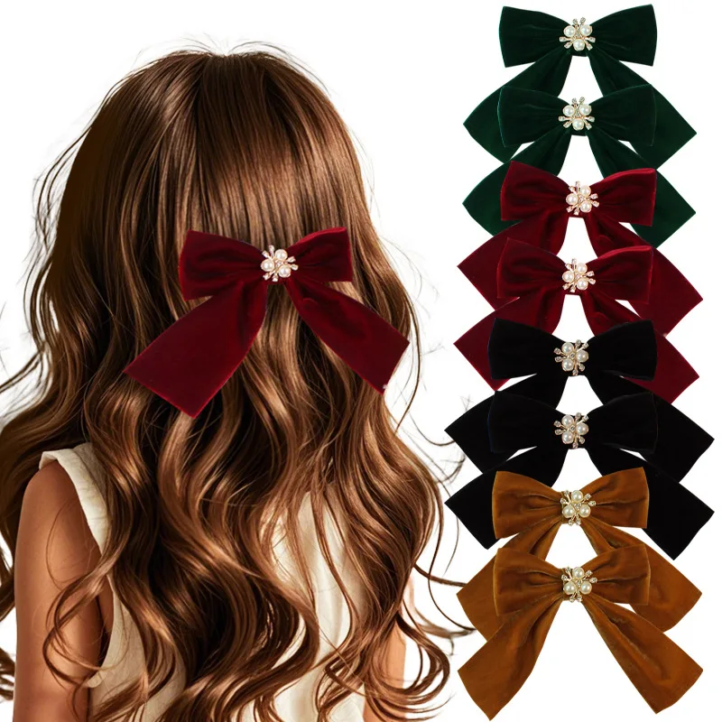 

Женская фланелевая заколка для волос с бантом, бархатная короткая заколка-стример, заколка из кожи аллигатора, модные ленты, банты, аксессуары для волос, 10 шт.