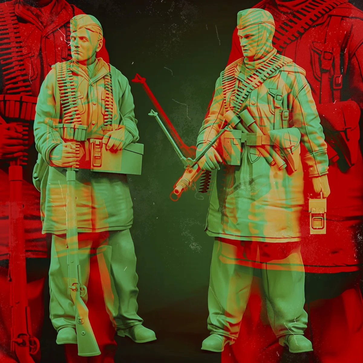 

Набор неокрашенных фигурок из смолы в масштабе 1/35, военная тематика, два солдата, в разобранном и неокрашенном виде, GK.