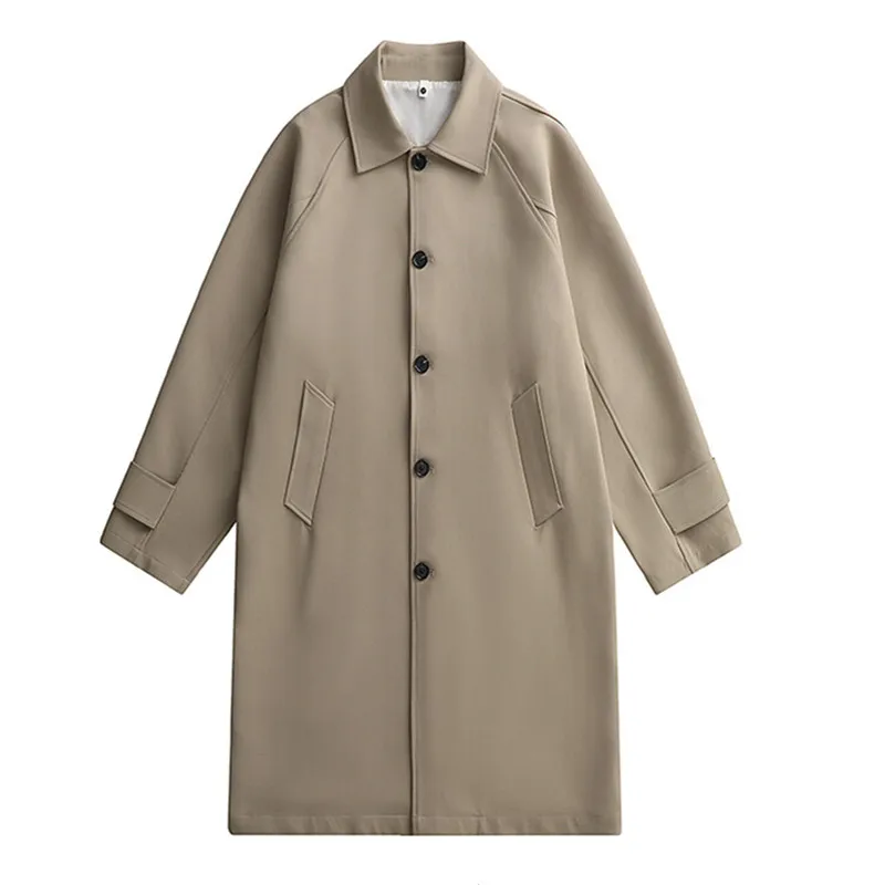 Trench Men Long Windbreaker Coat Fashion Business Casual Loose Solid Trench Mens England Style Turn Down Collar Jackets Outwear
