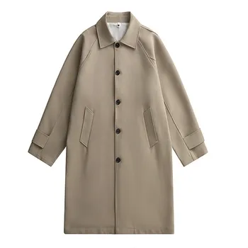 Men's Long Business-Casual Trench Coat 2 Trench Men Long Windbreaker Coat Fashion Business Casual Loose Solid Trench Mens England Style Turn Down Collar Jackets Outwear 2