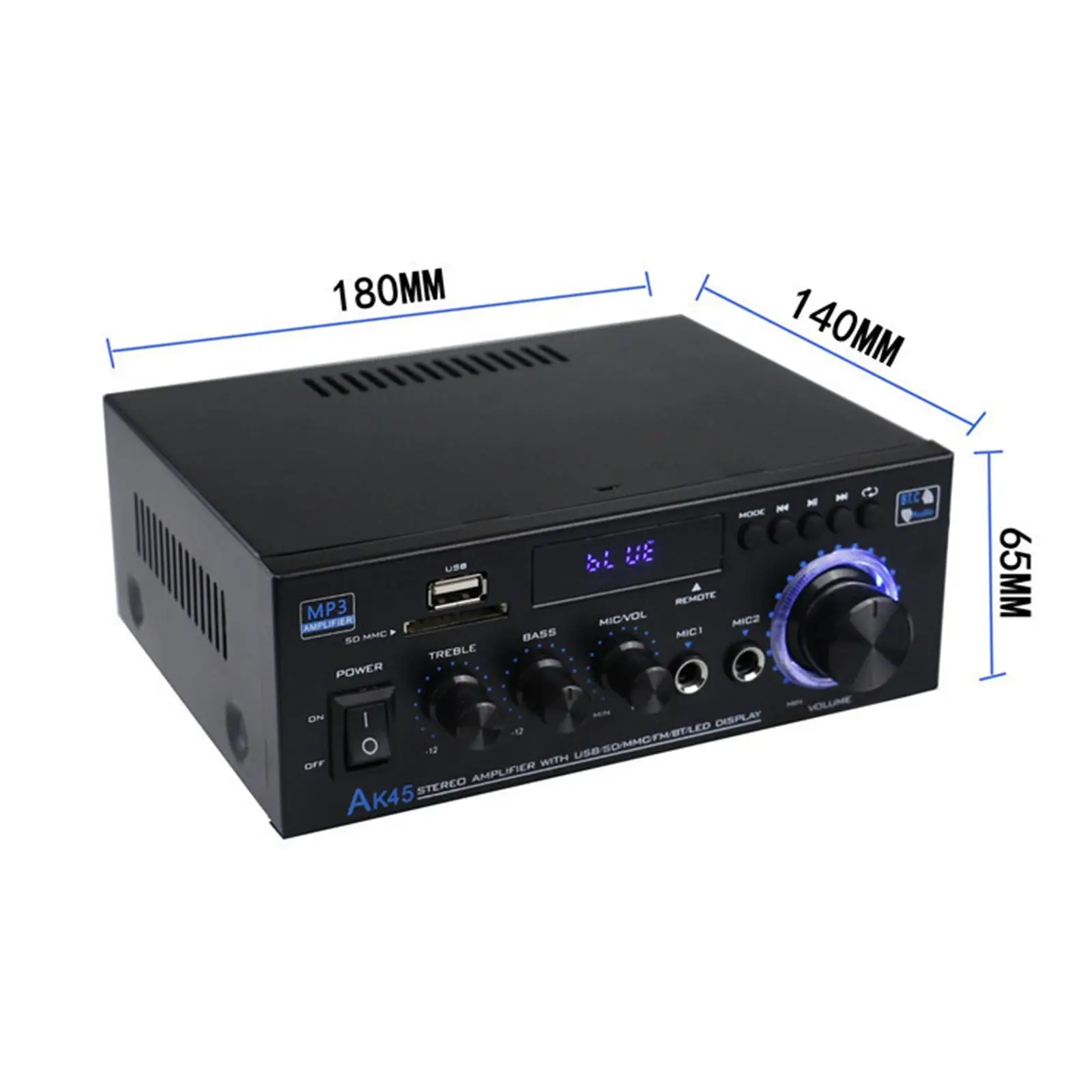 AK45 مضخم الصوت المنزلي ث/قناة الميكروفون استقبال الصوت الرقمي التحكم عن بعد HiFi مضخم الصوت لمكبرات الصوت ستيريو المنزل #6