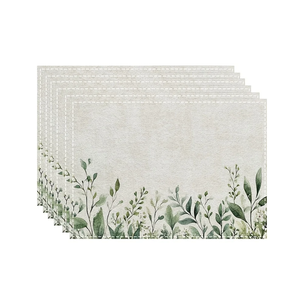 Simple Style Grass Pattern Rectangular Placemats -  Polyester, Heat-Resistant & High Quality Table Mats For Hol