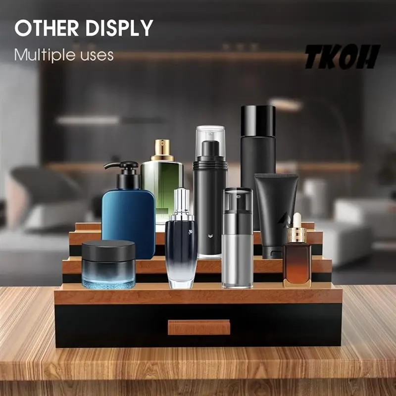 

TKOH-Wooden Cosmetics Storage Box Perfume Display Stand With Drawer Stepped Perfume Storage Box