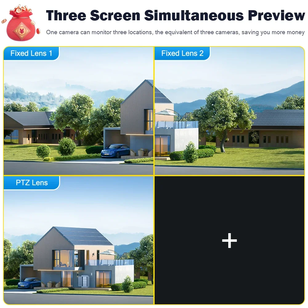 CANSITUM three screens WIFI IP HD Outdoor Camera PTZ 8X Zoom Three Lens Three Screens CCTV Video Camera Security Protection