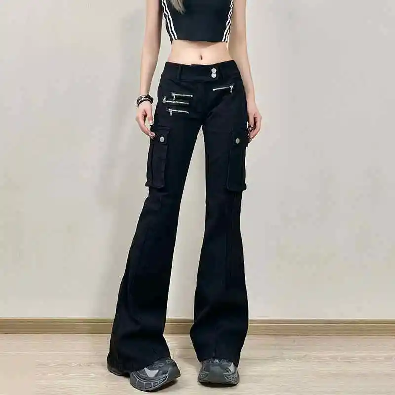 

Women's Y2k Baggy Flare Jeans Harajuku Japanese 2000s Style Patchwork Denim Trouser Vintage Oversize Cargo Jeans Pants Clothes