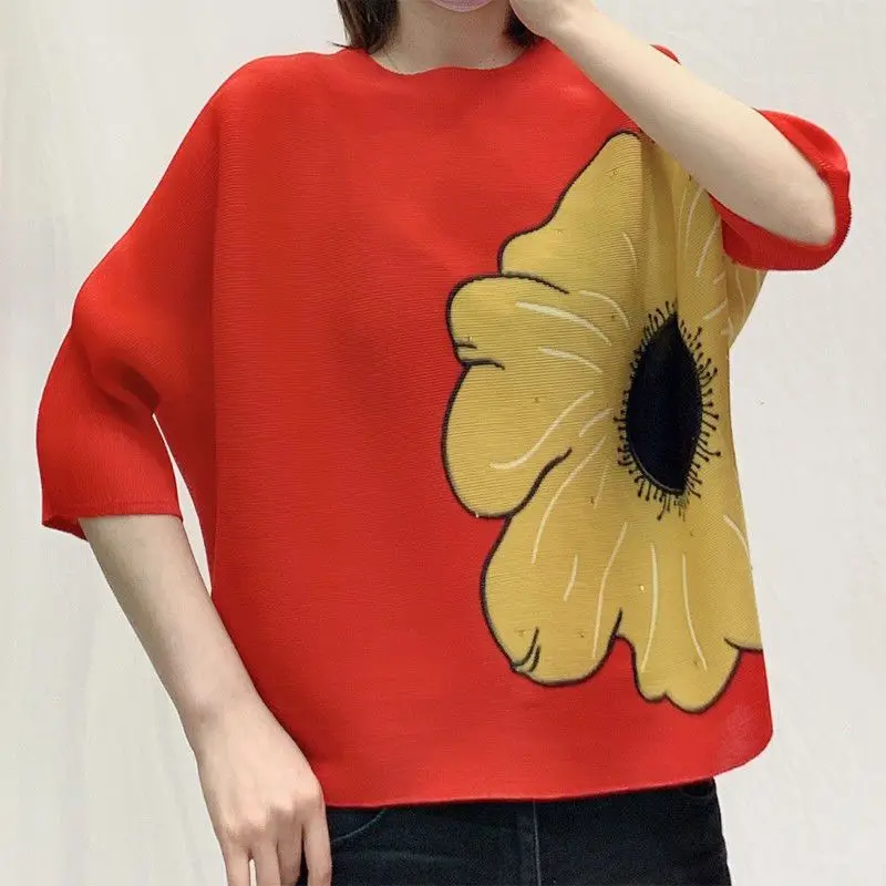 Plissee Mode Kurzarm T-Shirt Frauen Sommer neue lose und modische große Abdeckung Bauch Top Short Style Mode