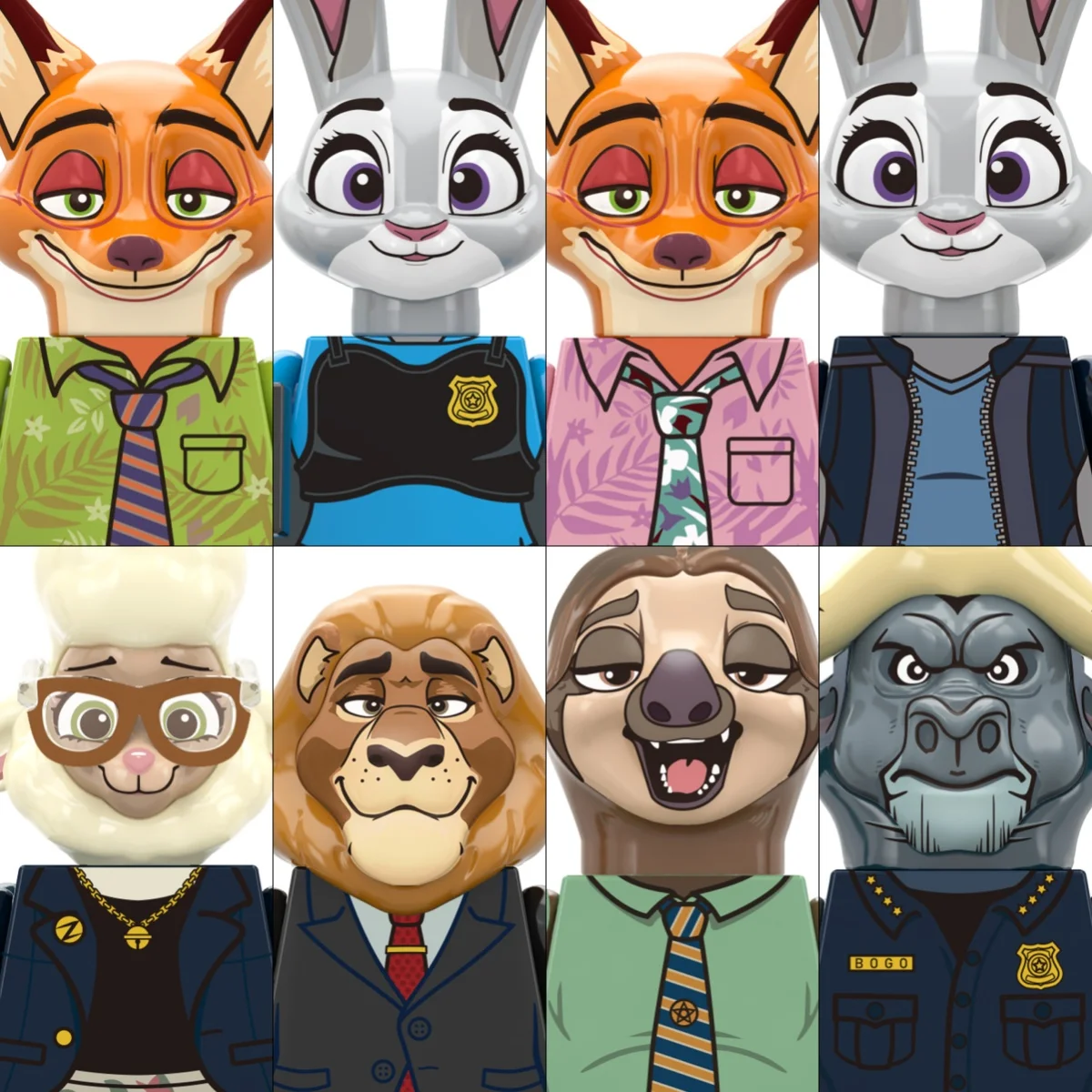 Zootopia Building Block Figures RT8012,Nick, Judy, Dawn Bellwether, Leodore Lionheart,Flash, Chief Bogo, Cartoon Collectible Gif