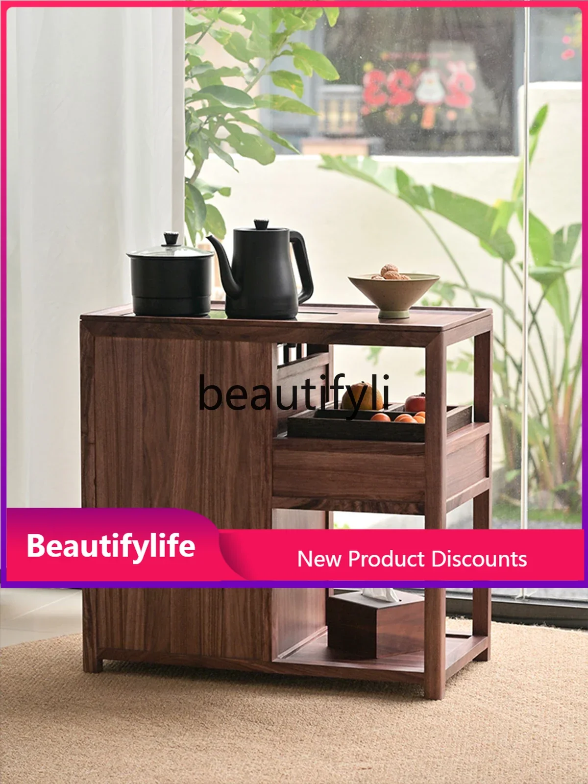 2344 Новый обеденный боковой шкаф из цельного дерева в китайском стиле, приставной столик для чая цвета черного ореха, современный простой шкафчик 2344 Новый обеденный боковой шкаф из цельного дерева в китайском стиле, приставной столик для чая цвета черного ореха, современный простой шкафчик