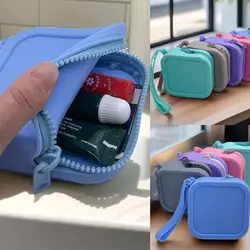 Silicone Organizer Wallet Coin Purse Simple Waterproof Zipper Cosmetic Bag Earphone Bag Students