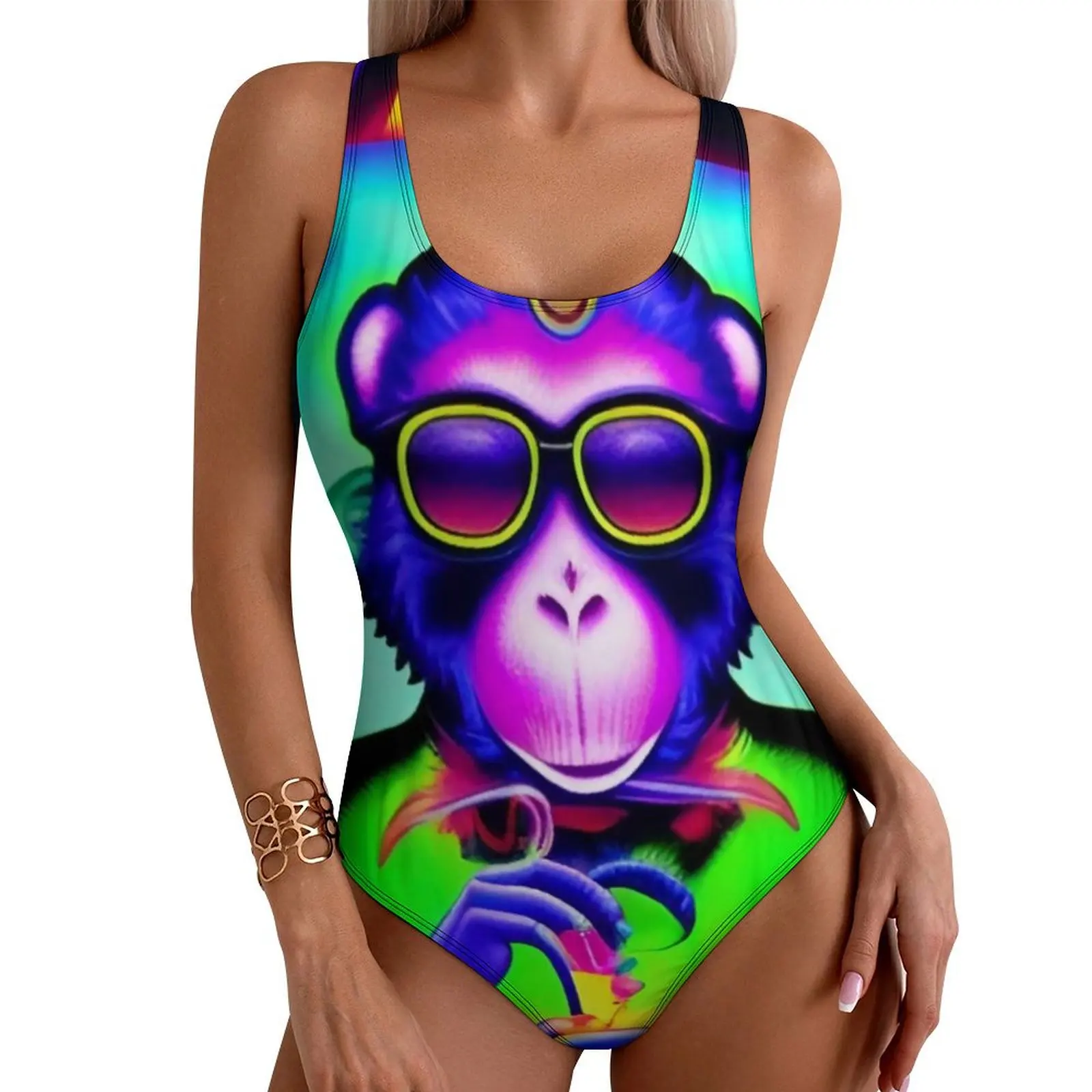 

Funny Monkey Attitude Swimsuit Sexy Cool Animal Woman Swimwear One Piece Swimsuits Holiday Rave Push Up High Cut Bathing Suit