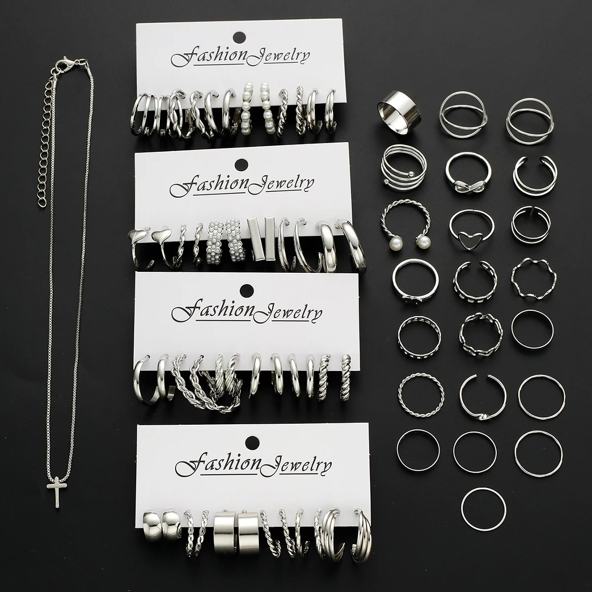 71-teiliges Einfaches Schmuckset mit Kunstperlen-Kreuz: Halskette, Armband, Ring, Ohrringe für Damen, Tägliches Tragen, Partys, Feiertage, Dates, Urlaubsgeschenk – Detail 4