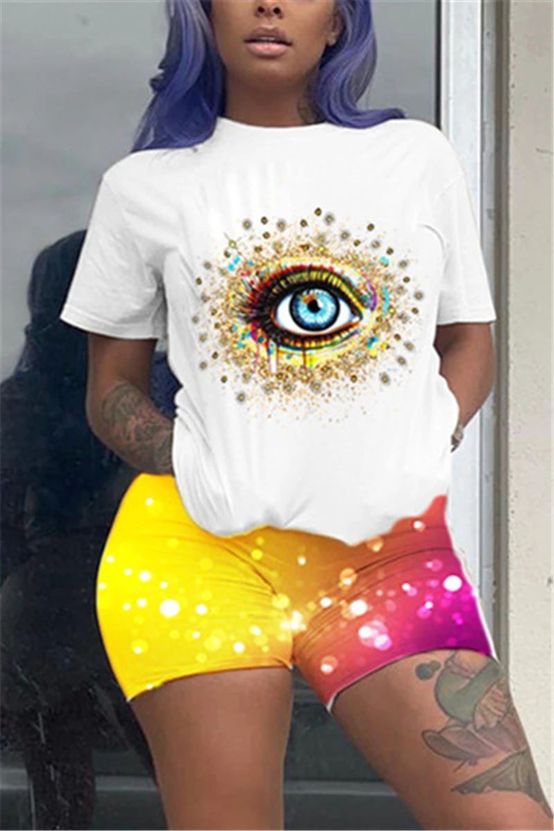 Short Sleeved Shorts Women's Personalized Eye Skull Pattern Set Wholesale On Amazon Aliexpress Independent WebsiteME13+WS4