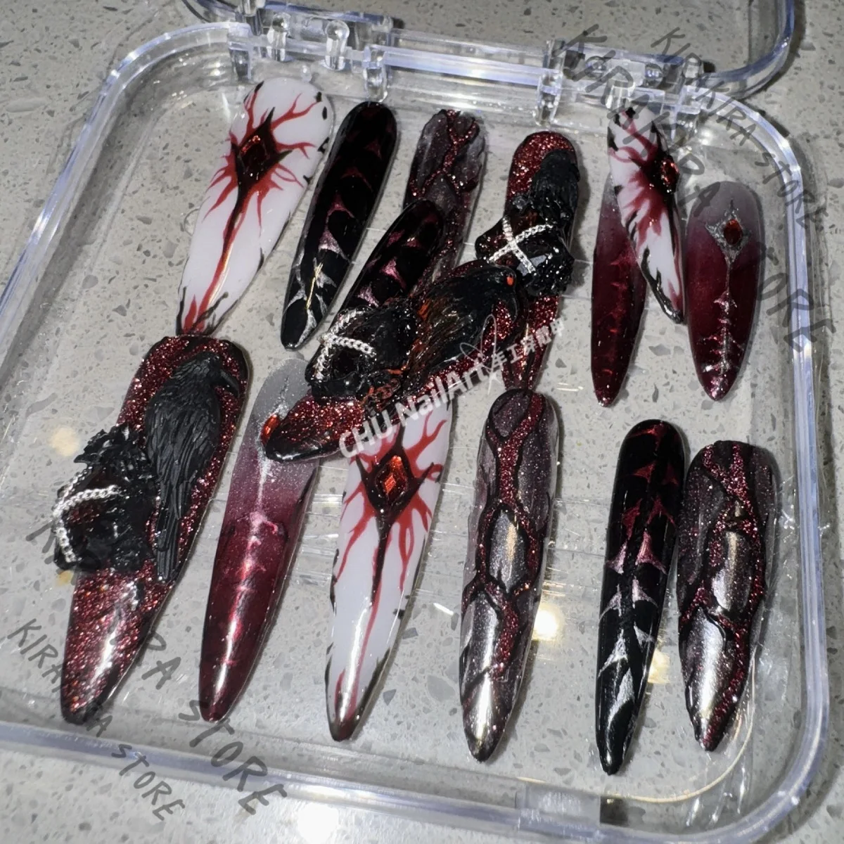 Sylus Nails Love and Deepspace reddish black Stereoscopic Relief Handcraft Press-on Anime Rose Manicure Accessories DIY Products