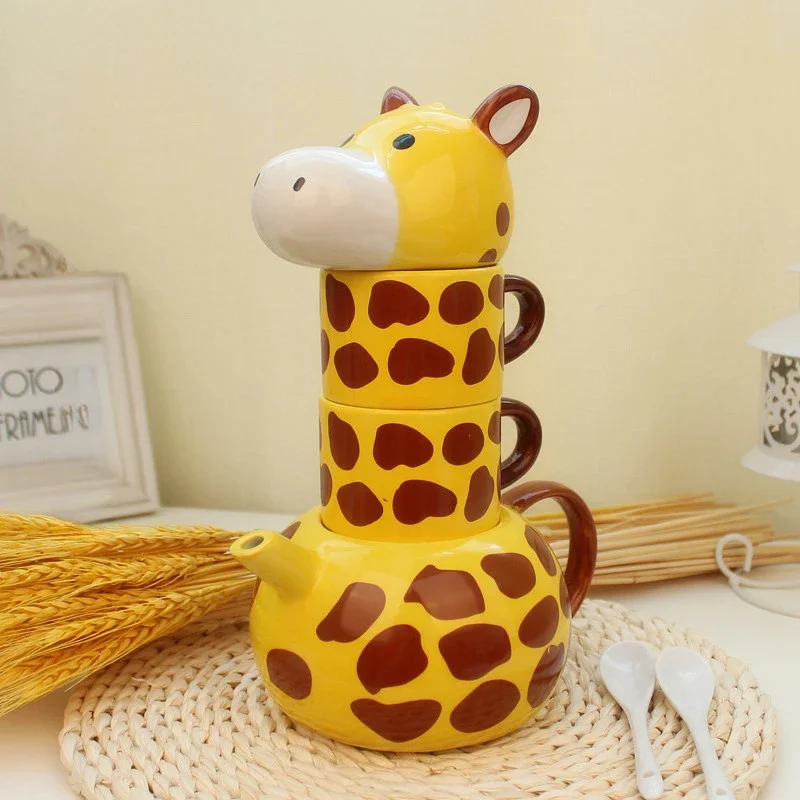 Cute Giraffe Animal Cup Set Mug Creative Cartoon Drink Water Ceramic Cup Funny