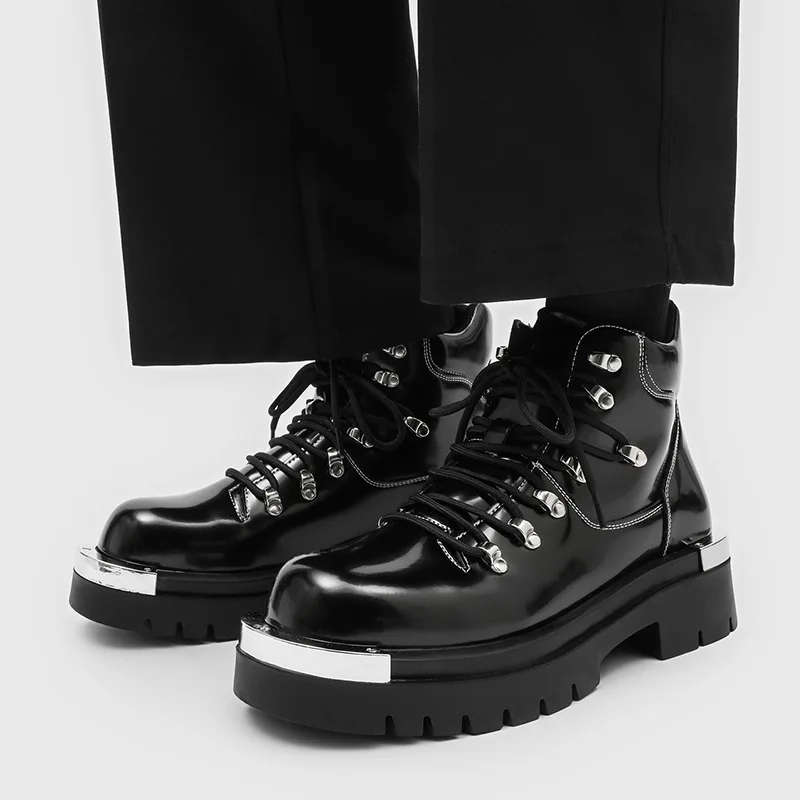 

mens fashion punk hip hop patent leather boots black designer shoes cowboy platform boot spring autumn trendy ankle botas hombre