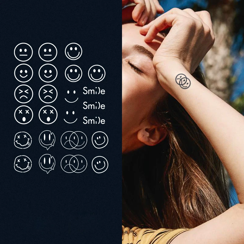 1pc Temporary Tattoo Sticker Waterproof Magic Tattoo Smiling Face Series Tatto Body Art Arm Wrist Fake Tatoo for Men Women