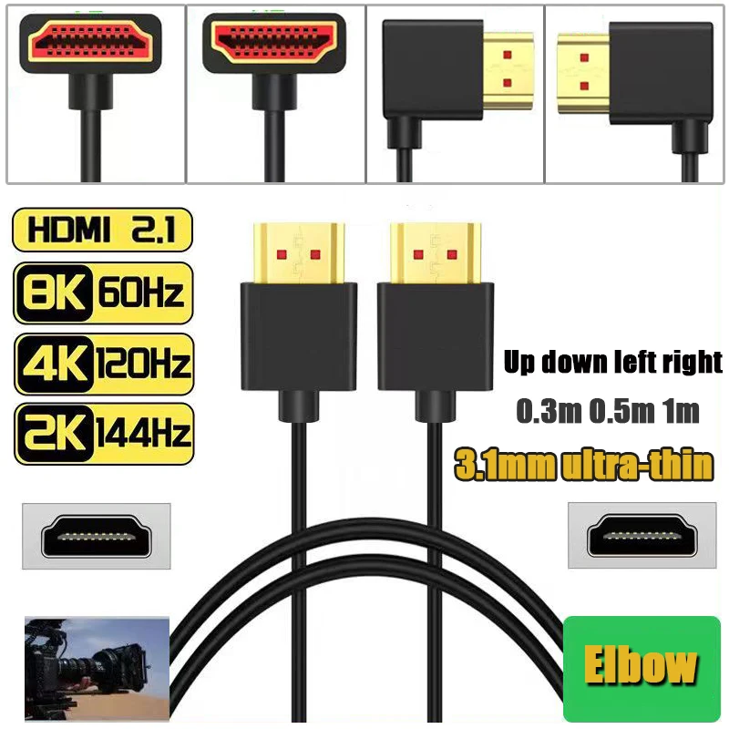 8K HDMI 2.1 Cable 48Gbps High Speed HDMI Cable Cord  8K@60Hz 4K@144Hz Thin HDMI Cord For Playstation Xbox Samsung TVs Laptop