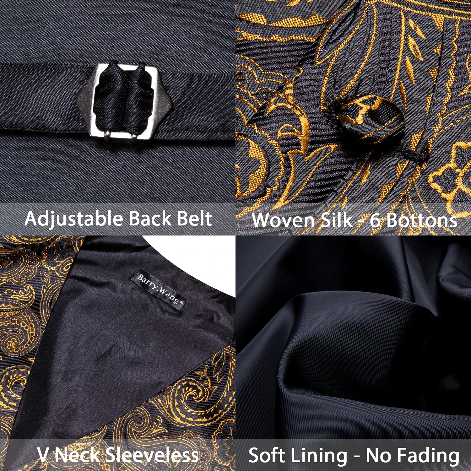 Barry.Wang Silk Men Vest Bowtie Hanky Cufflinks Set Jacquard Paisley Floral Waistcoat Sleeveless Jacket Wedding Business Gift