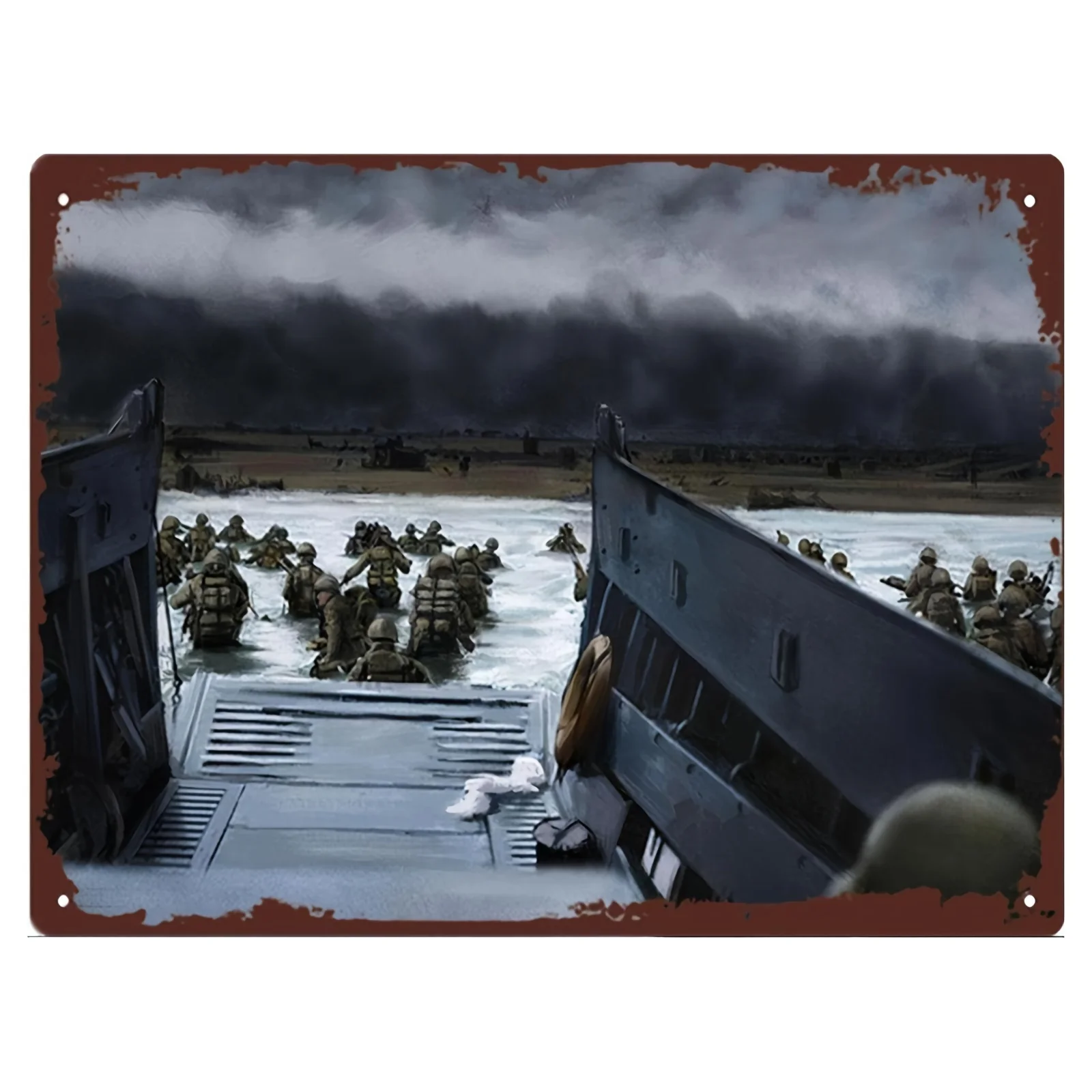  of Frameless Art Tin Painting, World War II Normandy Landing Battle Metal Poster - Vintage Multicolor Wall Art, es, Perfect for
