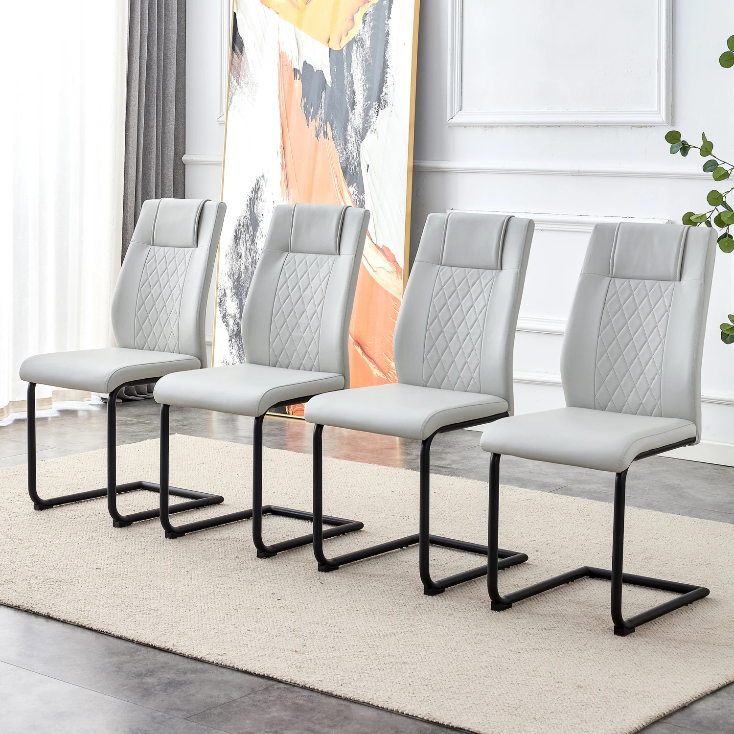 

Equipped with faux leather cushioned seats - living room chairs with black metal legs, suitable for kitchen, living room, bedroo