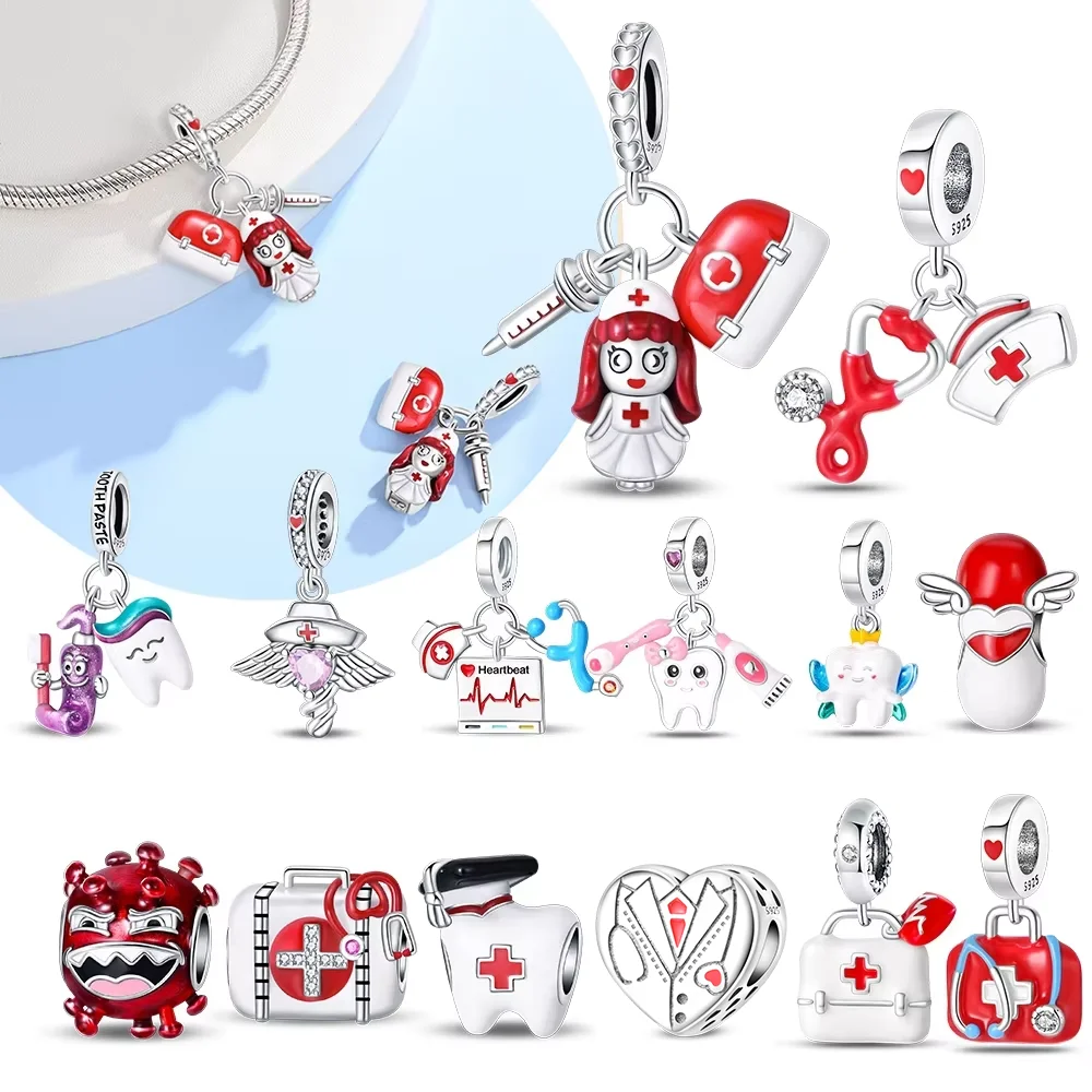 Health Charms 925 Sterling Silver Original Certified Beads Fit Bracelet Women Jewelry Making Diy Nurse Tooth Style Fashion Gift