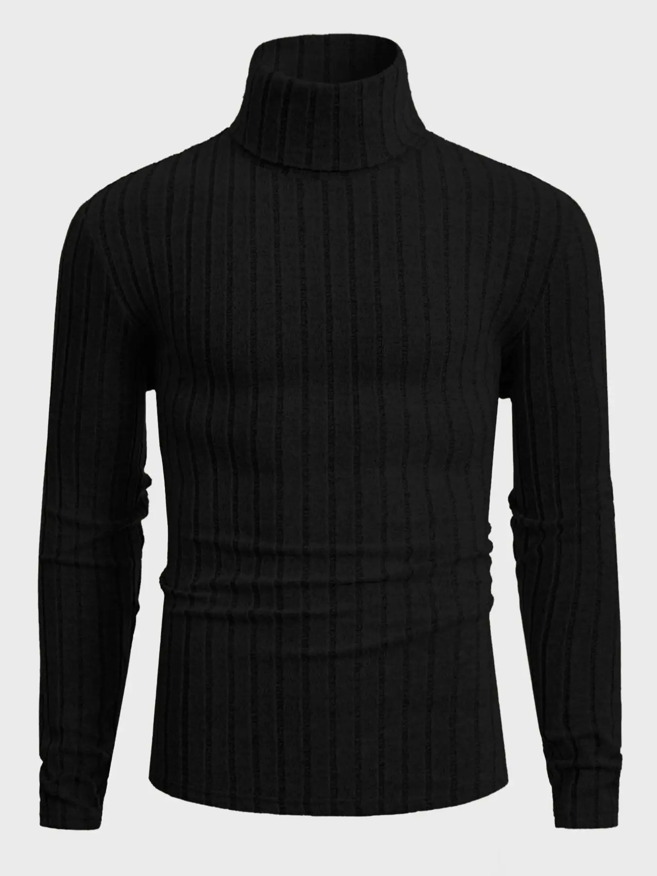 Herren Rollkragenpullover mit Langen Ärmeln, Vertikal Gestreift, Schlanke Passform, Gerippter Strickpullover, Lässiger Stretch-Unterzieher – Detail 14