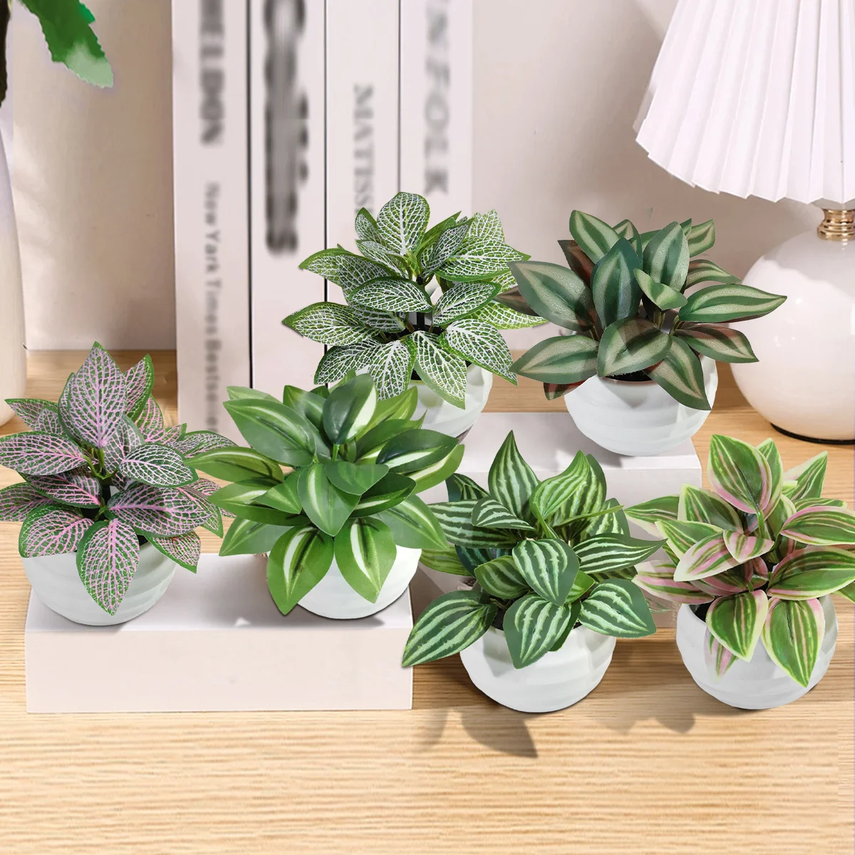 XIYA FLOWER 3pcs Artificial Potted Plants Fake Leaf Fittonia Leaf Peperomia Zebrina Leaf Mini Bonsai PE Material Home Decor