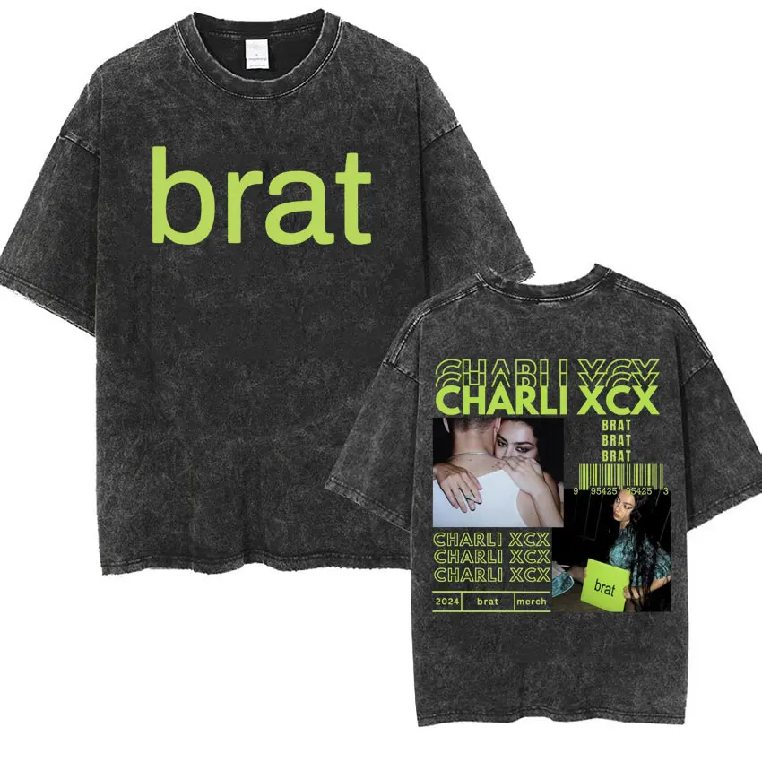 

Limited Charlie XCX 365 Party Girl Brat Sweat Album T-shirt Vintage Washed Hip Hop Tshirts Men Women Casual Short Sleeve TShirt