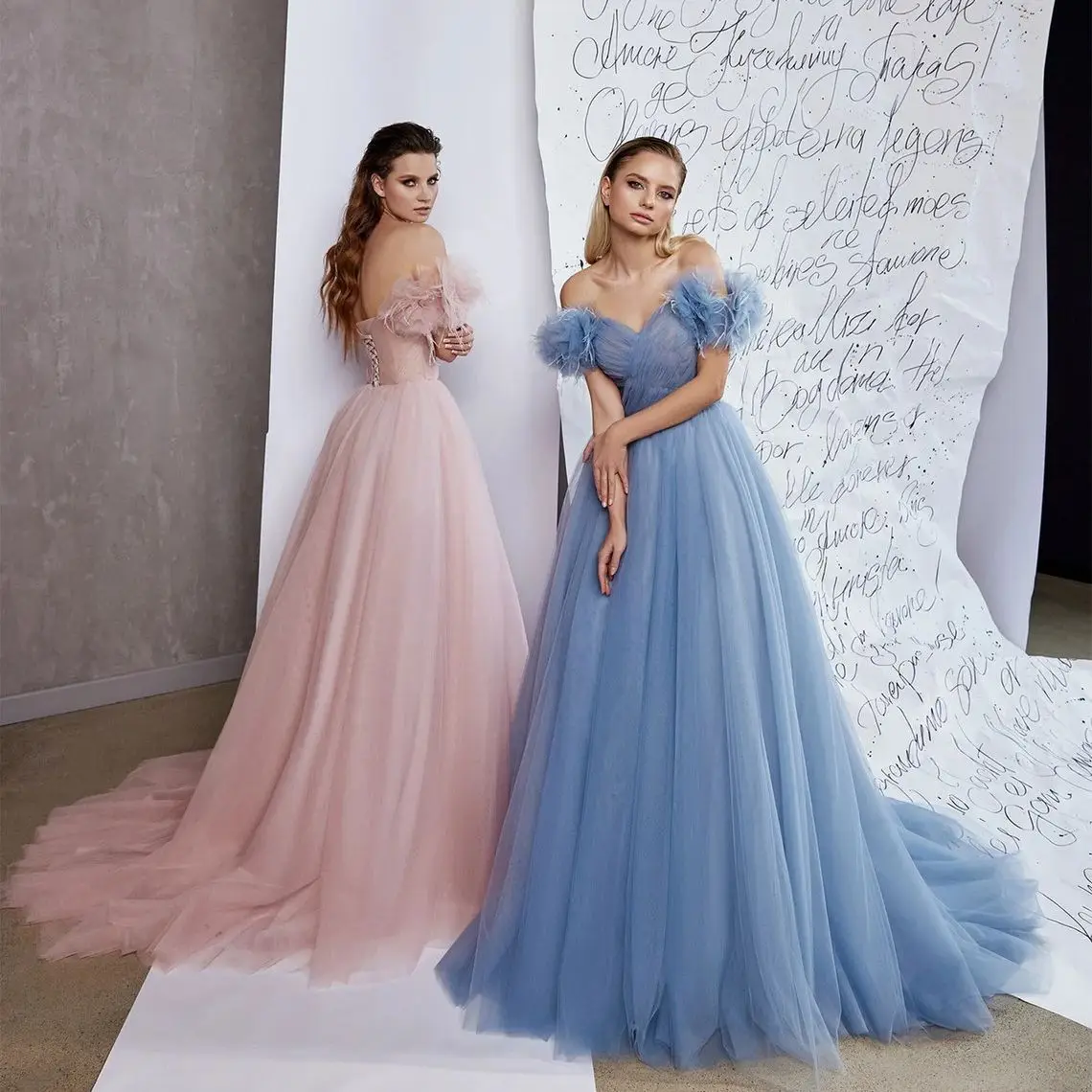 

Soft Tulle A Line Evening Dresses with Lace Up Back Fashion Graduation Dress Pleat Maxi Gown Vestido De Novia