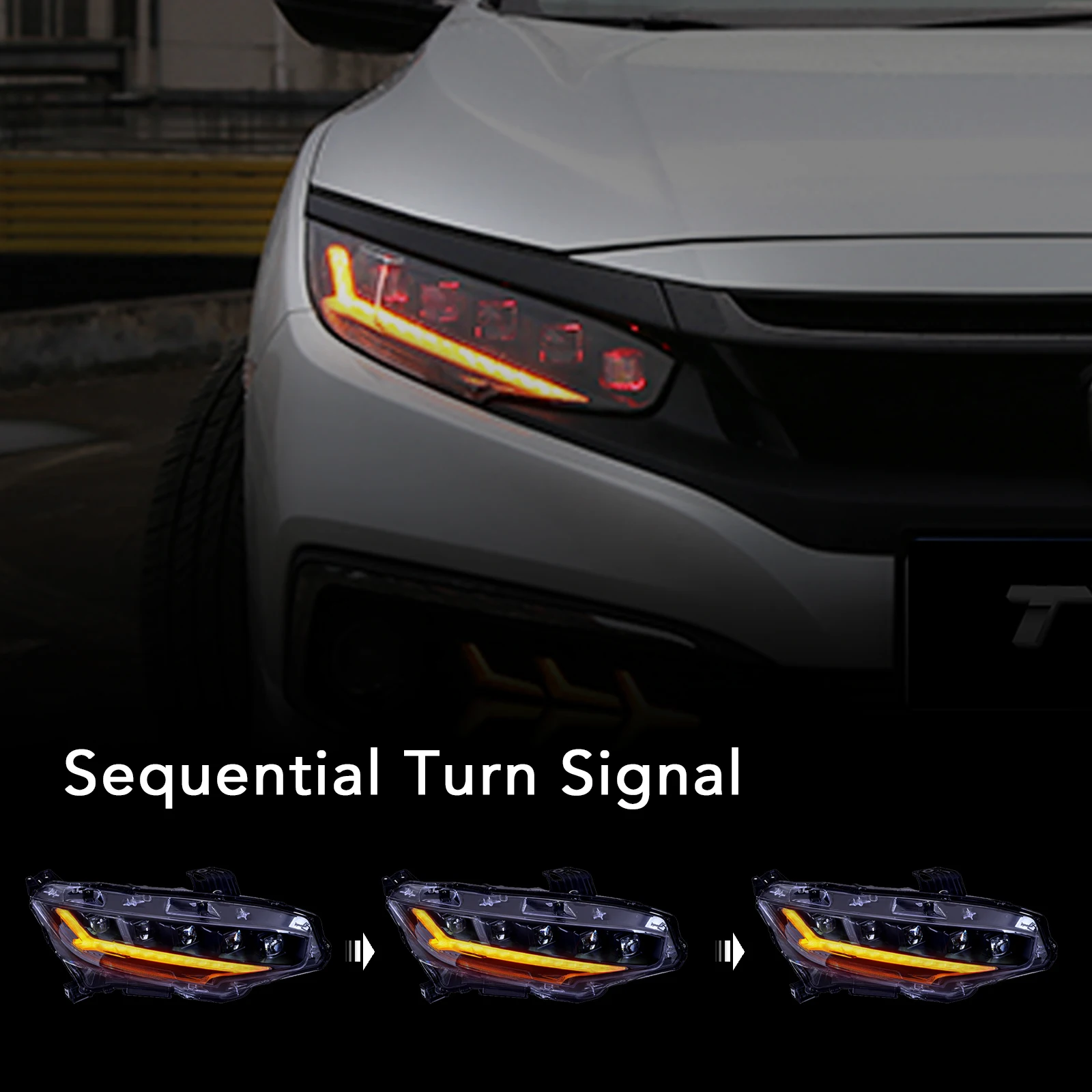 Headlights modified five-lens LED highlight day line lights Streamline steering headlights For Honda Civic 10th Gen 2016-2022