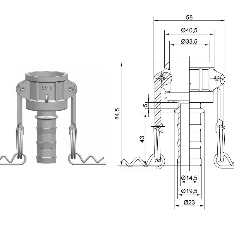 

3/4" DN20 Type C 304 Stainless Steel Camlock Groove Fitting Adapter Barb Quick Disconnect for Homebrew