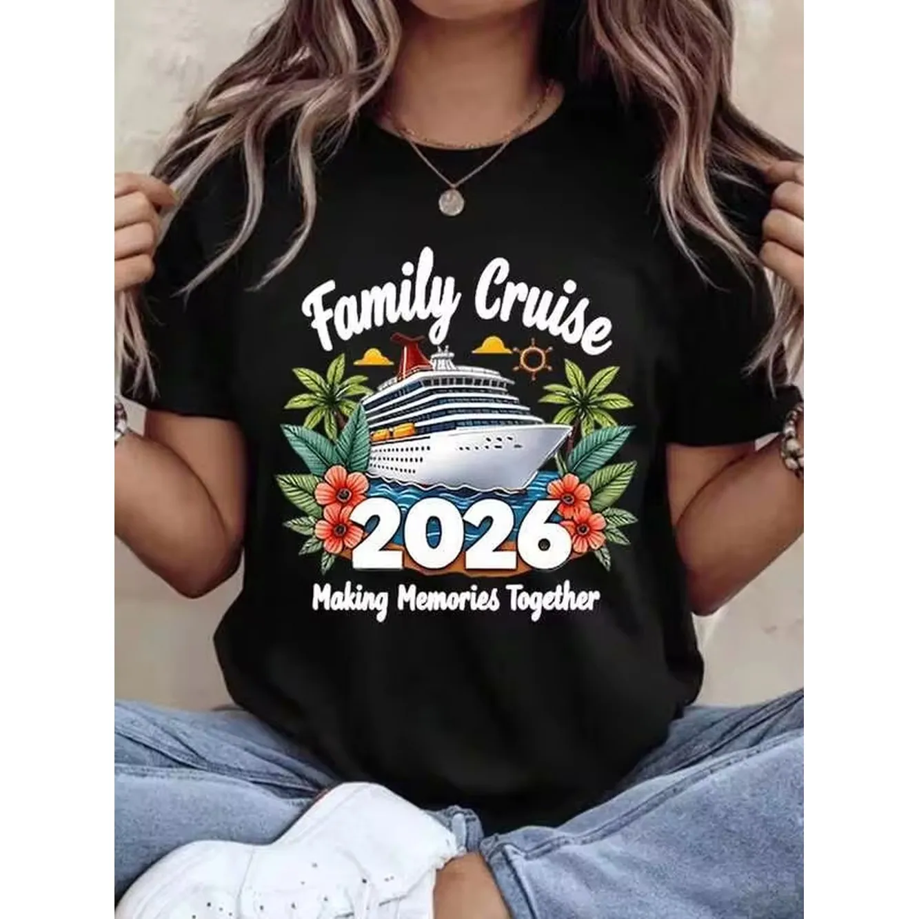 Family Cruise 2026 Making Memories Together Shirt For Women Men Unisex T-Shirt Vacation Trip Cruise Ship Tropical Design Summer Holiday Gift,220g